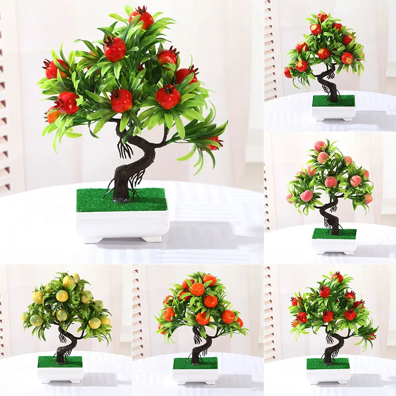 Simulation Fake Potted Bonsai Tree Artificial Fruit Desk Ornament Home Decor Lot