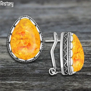 

Drop Synthetic Ambers Earrings Stud Antique Silver Plated Vintage Look Fashion Women Stud Earring