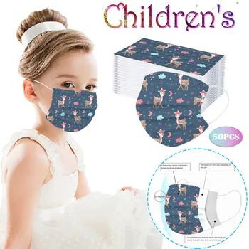 

50pc Breathable Masks Mascarilla Children's Christmas Three-Layer Disposable Protective Cartoon Printing Face Mask Masque Maske