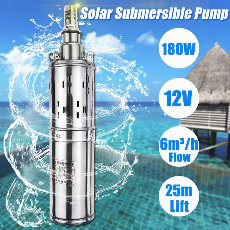 

Durable Solar Water Pump 12V 180W 3000L/h 25m Deep Well Pump DC Screw Submersible Pump Irrigation Garden Home Agricultural