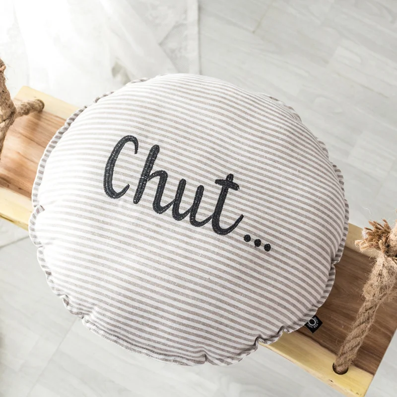 1-4(cushion) Одноцветная круглая подушка с вышитыми буквами в скандинавском стиле в полоску ярких цветов, круглая подушка для офиса, дивана, дома, декоративная задняя подушка - Цвет: 1-4(cushion)