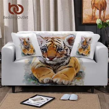 

BeddingOutlet Tiger Baby Stretch Sofa Cover Watercolor Slipcover For Sectional Sofas Wild Animal Couch Cover With Cushion Covers