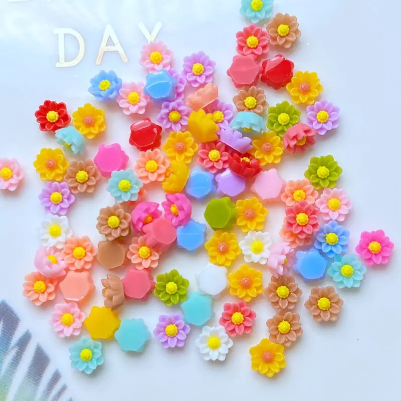 100Pcs New Resin Cute Mixed Mini Flower Manicure Flat Back Scrapbooking Hair Bow Center Embellishments DIY Accessories