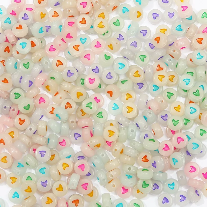 100pcsDIY Beaded Material Early Education Acrylic Stars Peach Heart Letters Luminous Flat Beads 8 BSD386-01MX1