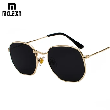 

MCLEXN Vintage Gold Sunglasses Men Square Metal Frame Silver Brown Black Small Sun Glasses Female Unisex Summer Style Shades