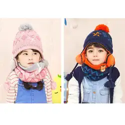 Детская зимняя вязаная шапка-ушанка с животным наполнителем, шапка, шарф, комплект из 2 предметов