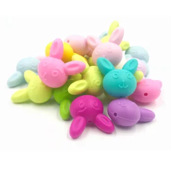 

5pcs/pack Cute Rabbit Head Silicone Beads Baby Teething Teether BPA Free Necklace Making Making Chew Toy Baby care products