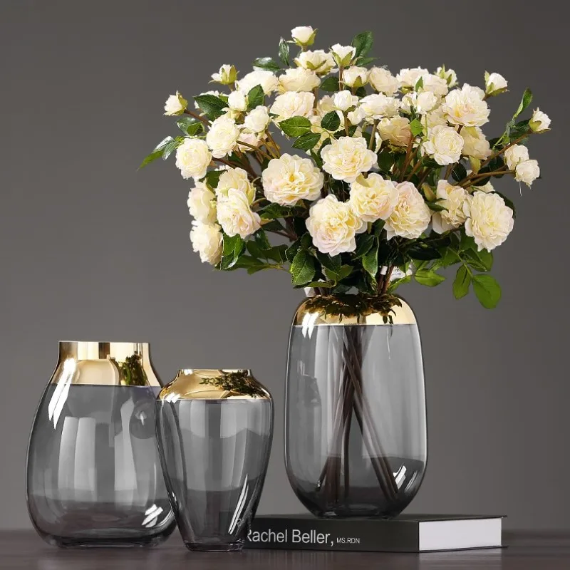

Nordic light luxury glass vase with gilt edge modern simple Hydroponic flower arrangement Modern Home Decoration Wedding Vase