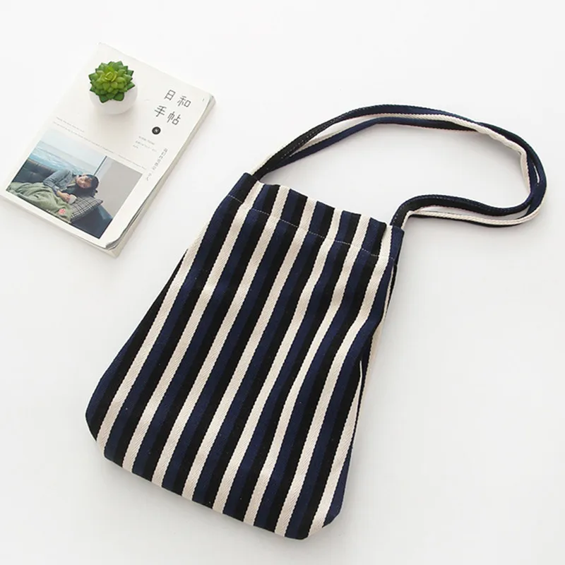 Женская хлопковая Холщовая Сумка через плечо, женская сумка, Повседневная сумка, сумка-тоут в полоску, Женская Эко сумка, сумки-мессенджеры, женская сумка для покупок