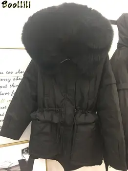

Boollili Winter White Duck Down Jacket Women Hooded Big Fox Fur Collar Korean Loose Women's Down Jackets Casacas Para Mujer