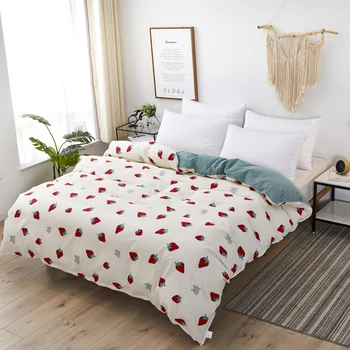 

1pc red strawberry comforter cover queen flower heart duvet cover 100%cotton adult kid gril quilt cloth doona cover Home textile