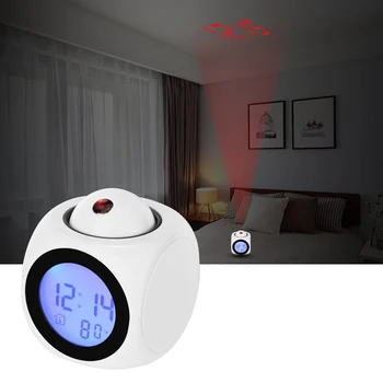 

Night Light With Projector Digital Alarm Clock Lamp Voice Temperature Time Projection On Wall Ceiling For Home Table Decoration