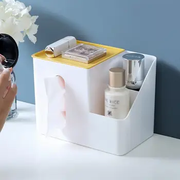 

Plastic Desktop Storage Box Organizer Multifunction Facial Tissue Box With Remote Control Holder For Home Living Room Office