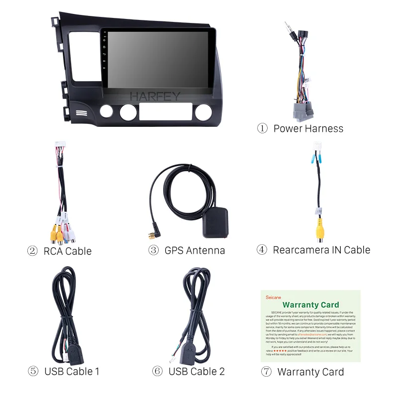 Excellent Harfey 10.1" Car Android 9.0 GPS Navi 4 Core HD Stereo 2 Din for Honda Civic 2006 2007-2011 Autoradio Player with Music WIFI USB 5