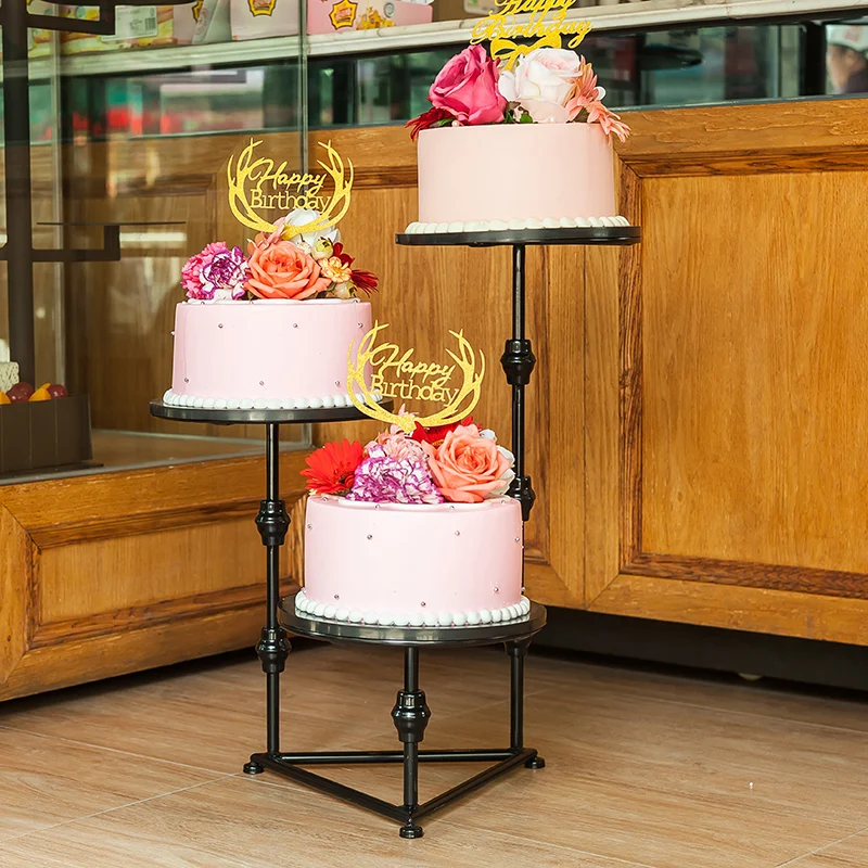Beautiful three-layer cake shelf Birthday party wedding display stands - Цвет: Черный
