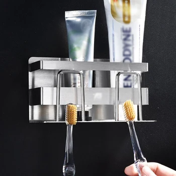 

1pc Creative Stainless Steel Toothbrush Toothpaste Rack Free Punch Paste Wall Mount Bathroom Storage Rack