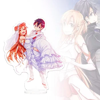 

Fashion Anime Art Kirito Kazuto Asuna Acrylic Stand Figure Model Double-side Plate Holder Cake Topper