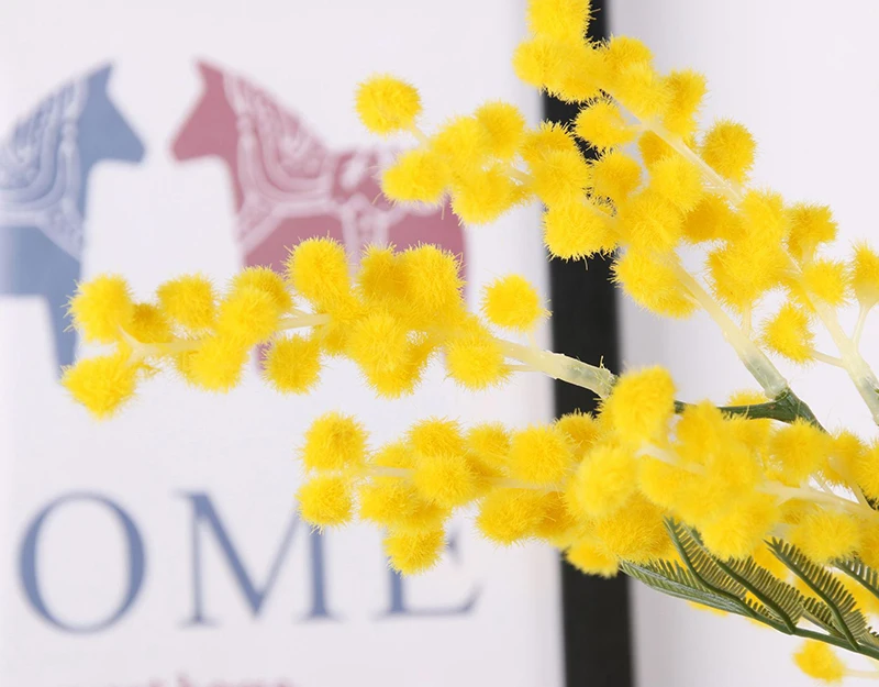 JAROWN Artificial Acacia Yellow Mimosa Plush Pudica Fake Silk Flower Wedding Party Decor Red Bean Plant Home Decor (27)