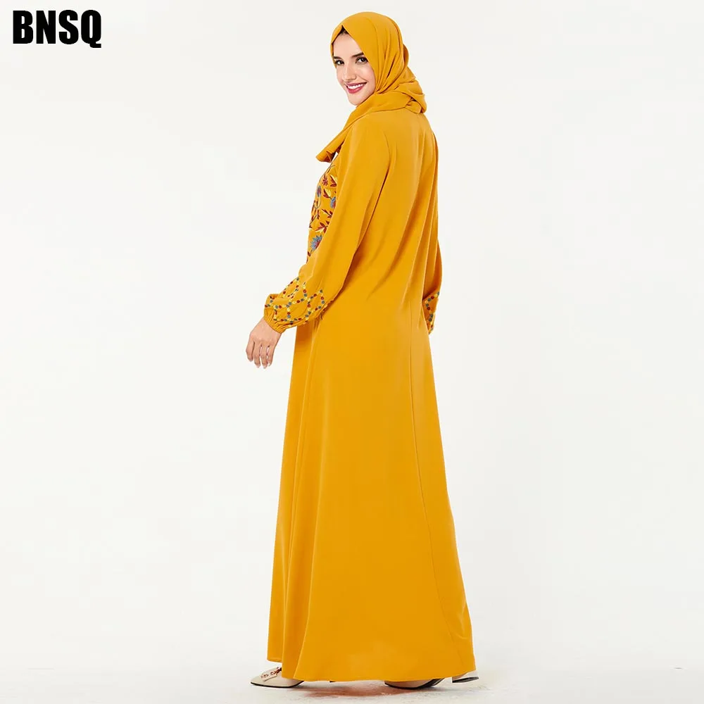 BNSQ модное женское мусульманское платье одежда женщин мусульманских стран Малайзия Jilbab Djellaba халат вышивка Макси индийское платье плюс размер Duba