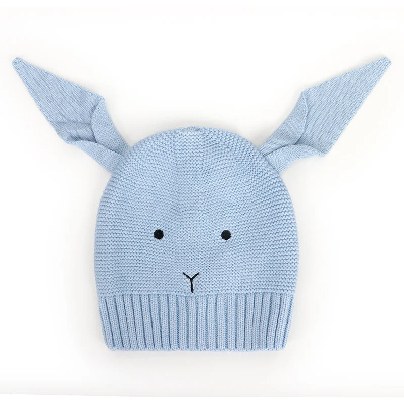 blue Детская зимняя шапка с заячьими ушками для детей 1-4 лет, милая теплая вязаная шапка унисекс для девочек и мальчиков, модная повседневная детская шапка, 8 цветов - Цвет: blue