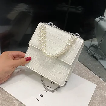 

Pearl Handle PU Leather MINI Crossbody Bags for Women 2020 Sweet Chain Shoulder Handbags Female Travel Cross Body Bag