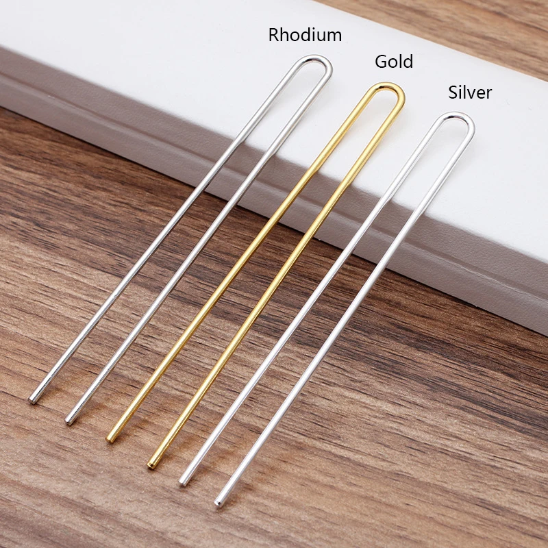 10pcs DIY Hair Sticks 110x2mm Raw Brass Gold Color U shape Hair Pins Blank Base Setting For Women Jewelry Making