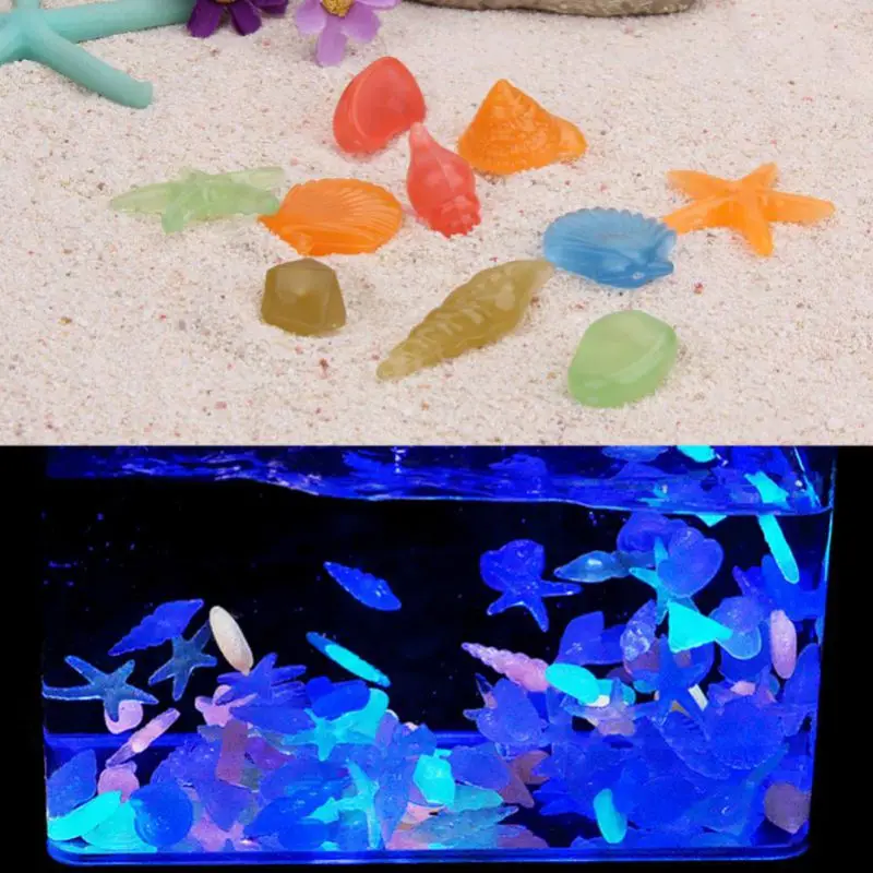 new arrival 10Pcs Luminous Light-emitting Artificia Stone Conch Sea Shells Aquarium Fish Tank Decor Style Color Random