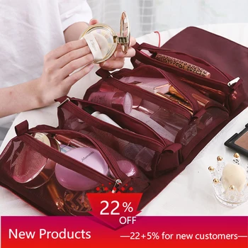 

Foldable Cosmetic Storage Bags Travel Toiletries Pouch Hanging Women Handbags Purses Detachable Dressing Makeup Organizer Case