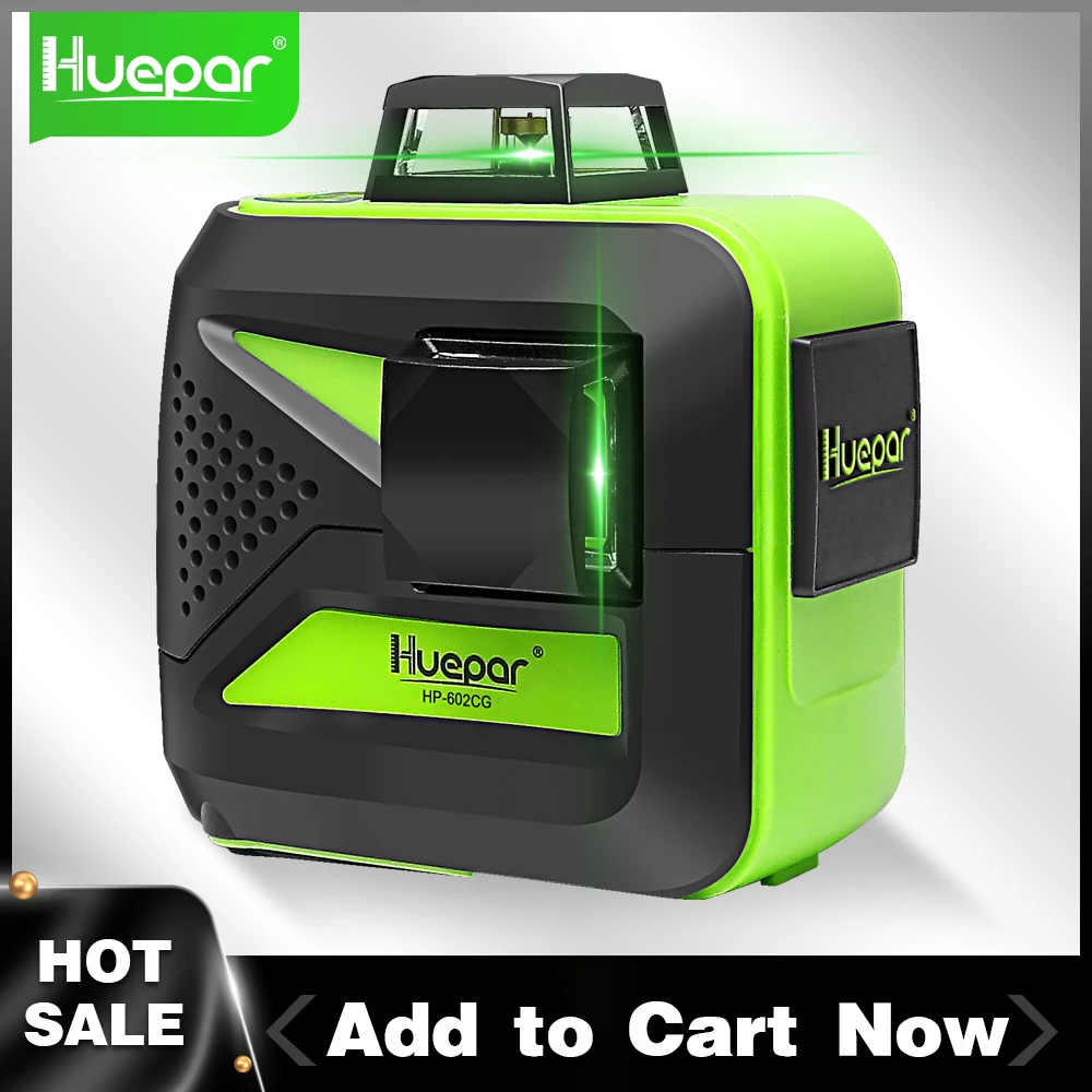 Huepar 8 Line Green Laser Level Cross Line Measurement Self Leveling Manual Mode Horizontal and Vertical with USB Charger 602CG