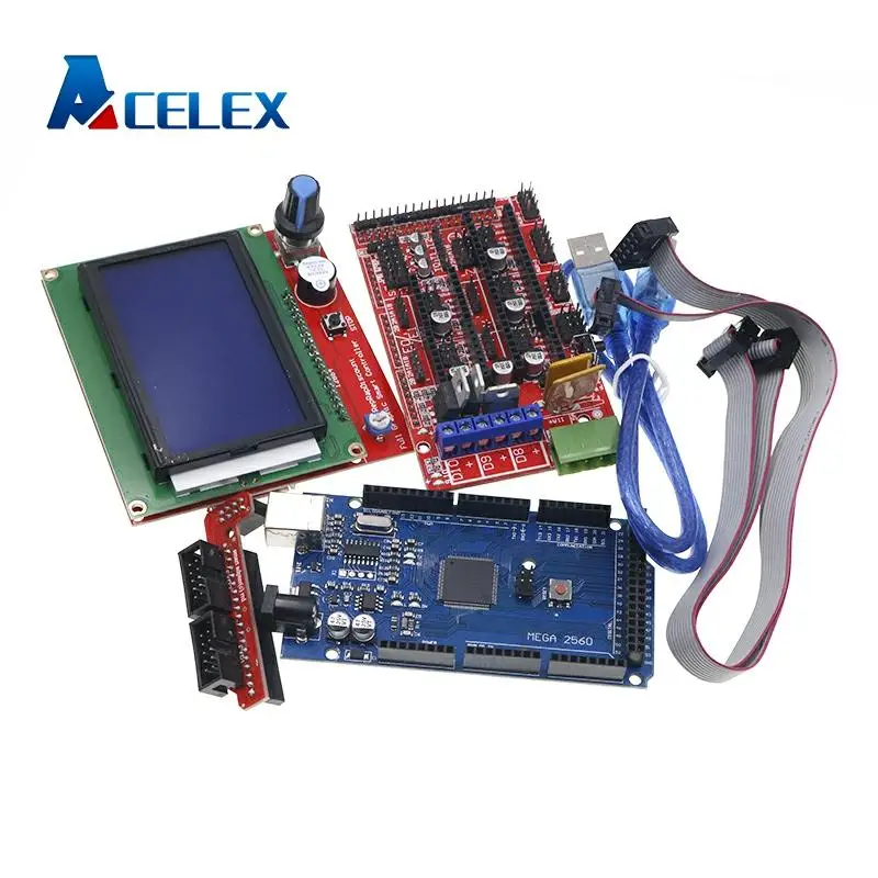 Mega 2560 R3 Mega2560 REV3 + 1 шт. RAMPS 4 контроллер RAMPS1.4 LCD 12864 для 3D принтера Reprap