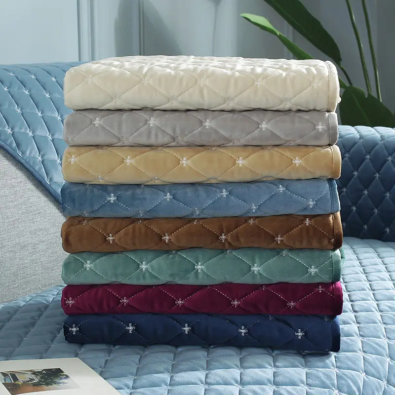 Thicken Quilted Plush Sofa Cover Solid Color Elegant Luxury Velvet Sofa