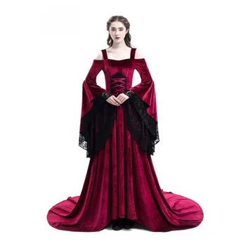 

Medieval Lace Long Skirt Sling Off-the-shoulder Dresses COS Stage Wear