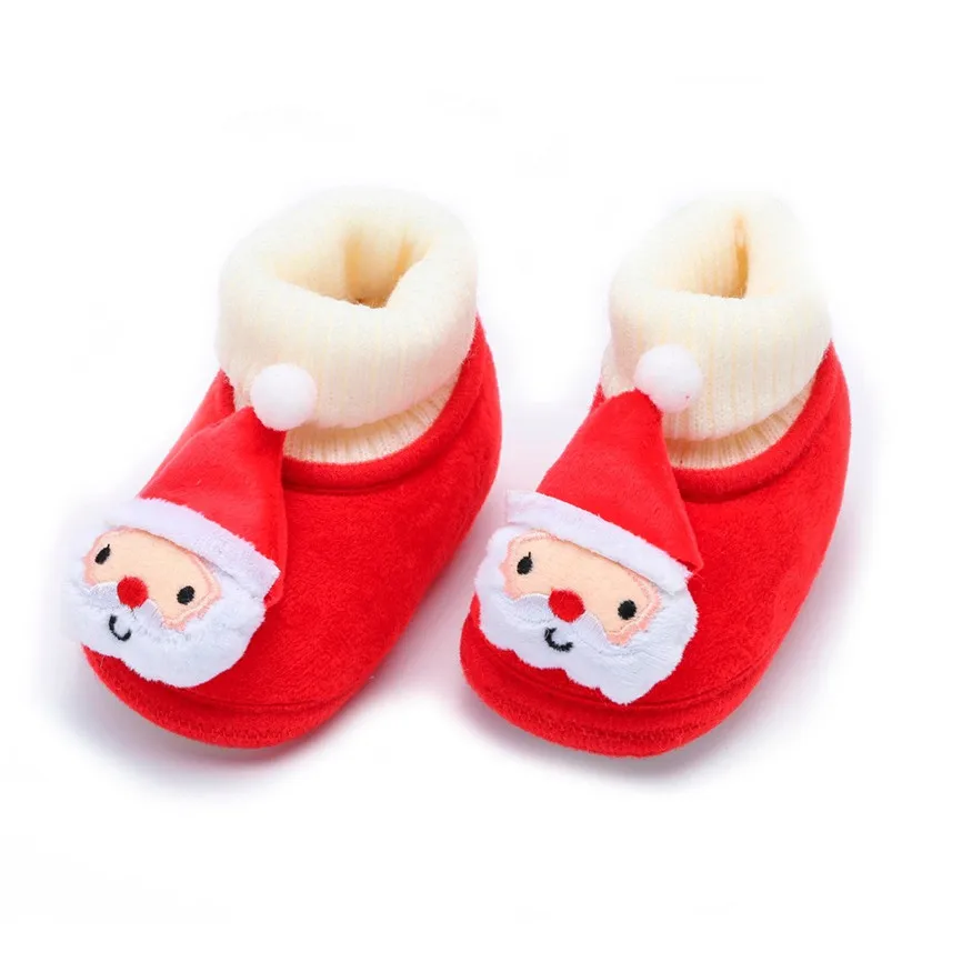 Обувь для малышей с рождественским оленем; первая обувь для новорожденных мальчиков и девочек; зимняя теплая Нескользящая хлопковая обувь на мягкой подошве для малышей; 70 - Цвет: White