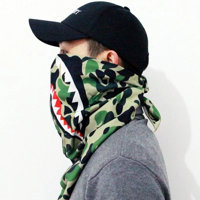 Camouflage Shark Mask kerchief Square scarf Riding cover Hiphop Street Dance Men women coverchief headcloth babushka camo ape