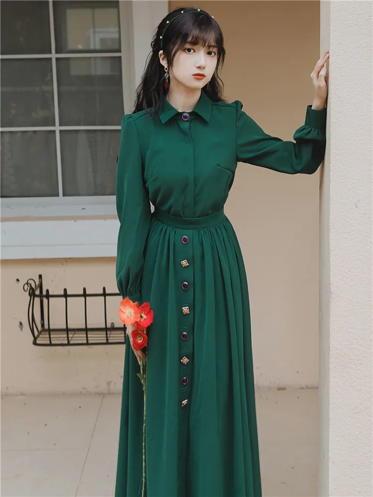 

2019 Autumn And Winter New Style Retro Waist Hugging Slimming Elegant Shirt Skirt Goddess French Two-Piece Dress Women's