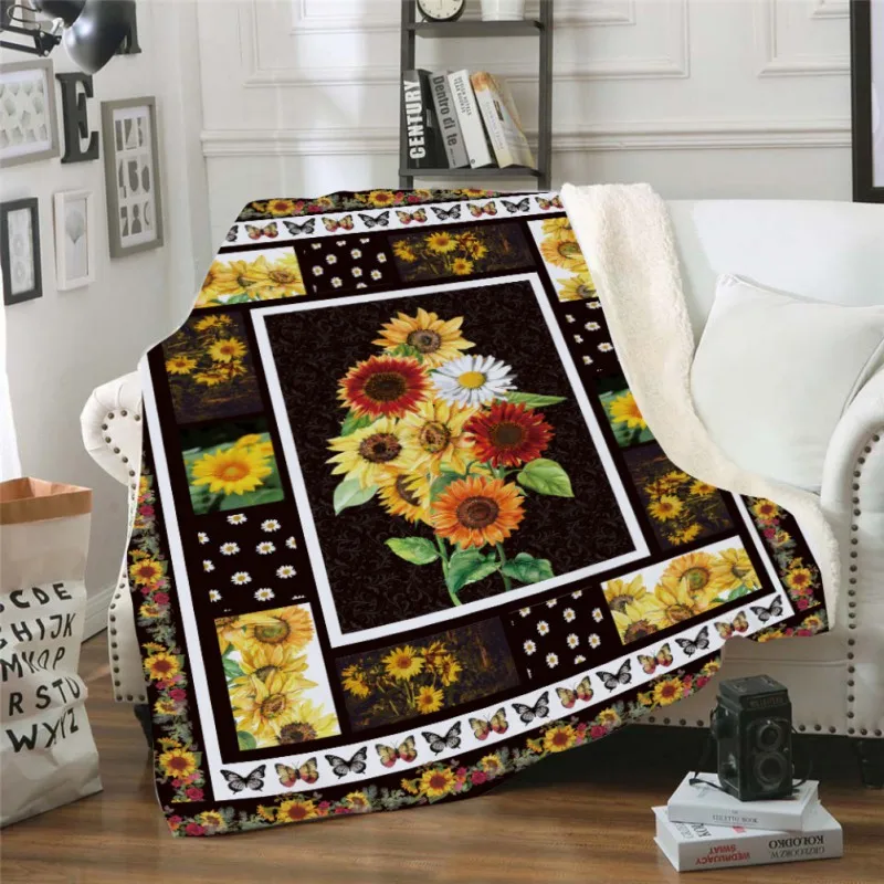 Warm Throw Blanket Cute Sunflowers Printed Throw Blanket Soft Plush Blanket Flannel Blankets For Home Beds Sofa