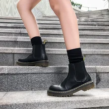 Новые популярные женские кожаные ботинки; Зимние ботильоны; Повседневная модная женская обувь на шнуровке; черные ботинки на платформе; Botas Mujer; K11-24