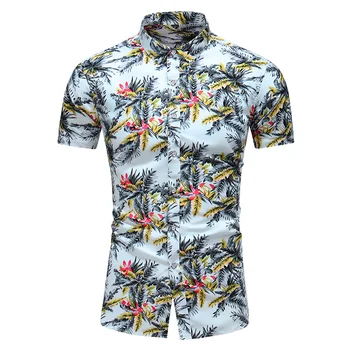 

7 Styles High Quality 2020 Slim Fit Summer Mens Short Sleeve Casual Shirt Flower Print Floral Male Blouse