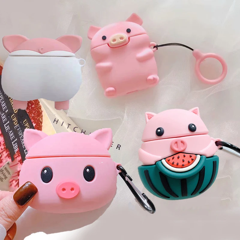 

For Apple AirPods Piggy Butt Case 3D Cute Cartoon Pink Pig Watermelon Wireless Earphone Cover for Airpods 2 Earpods Accessories