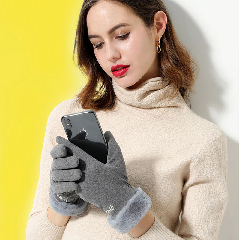 Elifashion новые женские теплые сольф перчатки сенсорный экран варежки толстые плюшевые наручные гладкие сзади женские перчатки для вождения
