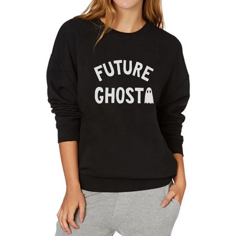 

Black White Future Ghost Crewneck Sweatshirt Funny Streetwear O-neck Women Pullover Hip Hop Harajuku Hoodies Tracksuit