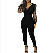 

Rompers Womens Jumpsuit Elegant Sequins Mesh Night Sexy Jumpsuit 2021 Spring Long Pants One Piece Clothes Overalls for Office