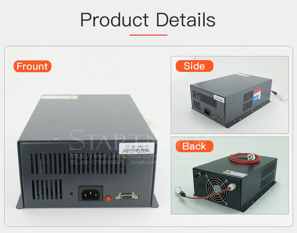 HY-C80 Co2 лазерный источник питания 60 Вт 80 Вт 100 Вт высоковольтный PSU 110 В 220 В Co2 лазерный источник для Yueming CMA Co2 станок для лазерной резки