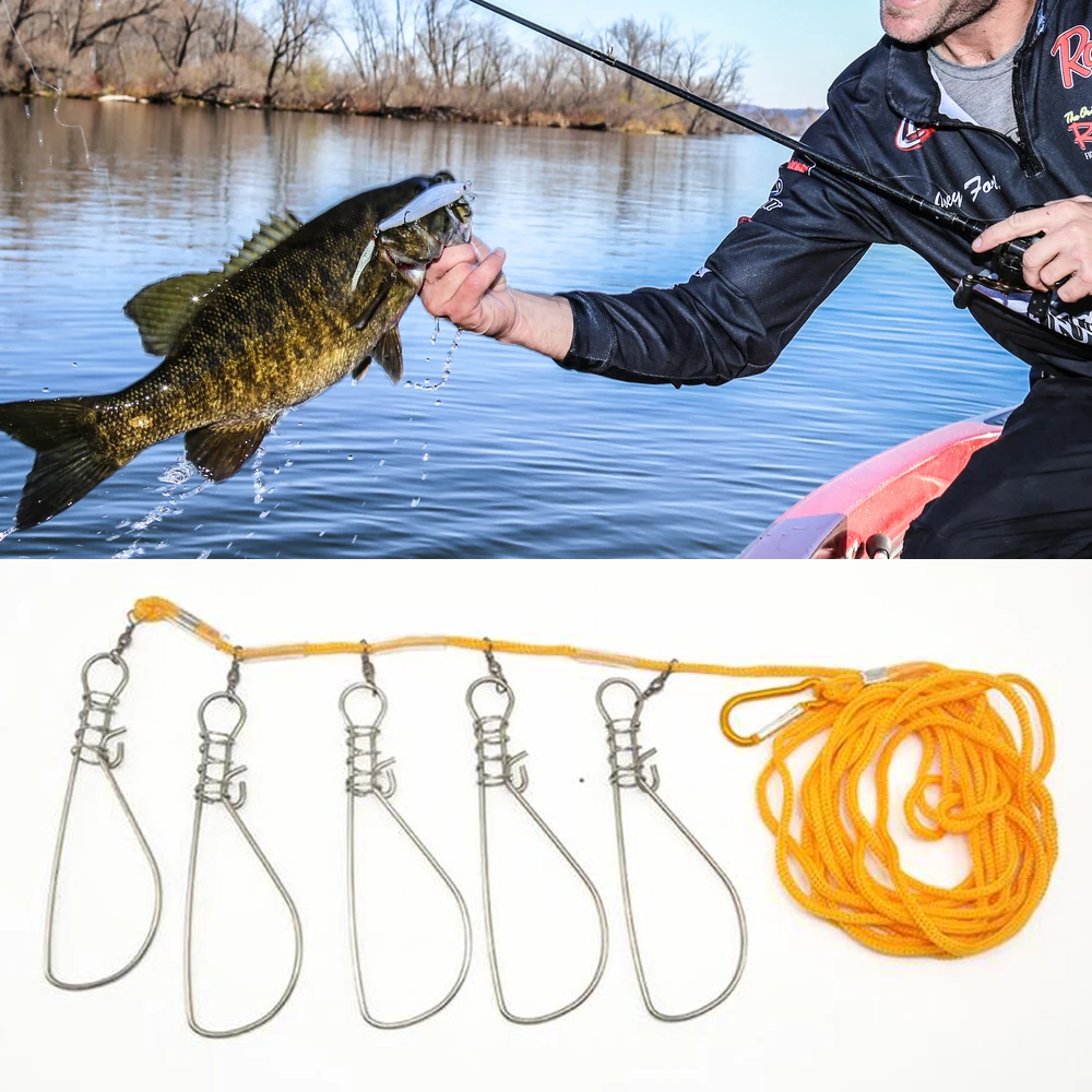 

CALOFE 5M Fishing Rope with Lock Buckle Stainless Steel Live Fish Lock Tackle Belt Stringer Fishing Accessories High Quality