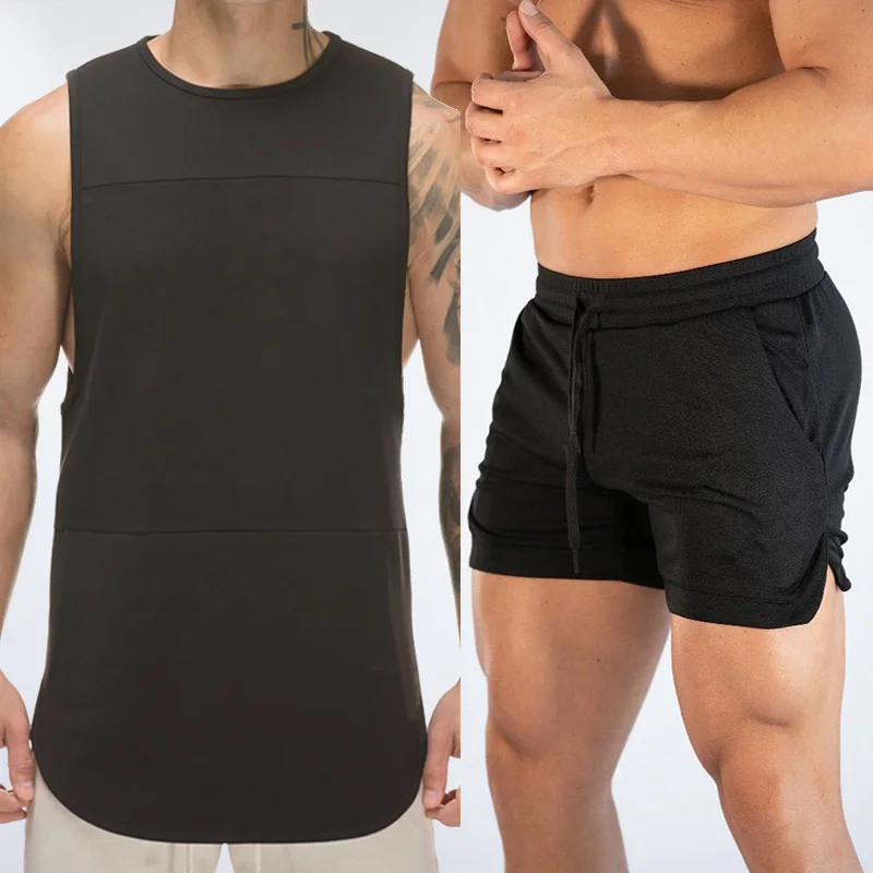Summer 2pcs Running Sets Tracksuit Men Sportswear Joggers Mens Clothing Mesh Bodybuilding Sleeveless Shirt+Gym Shorts Sweatsuits - Цвет: 05