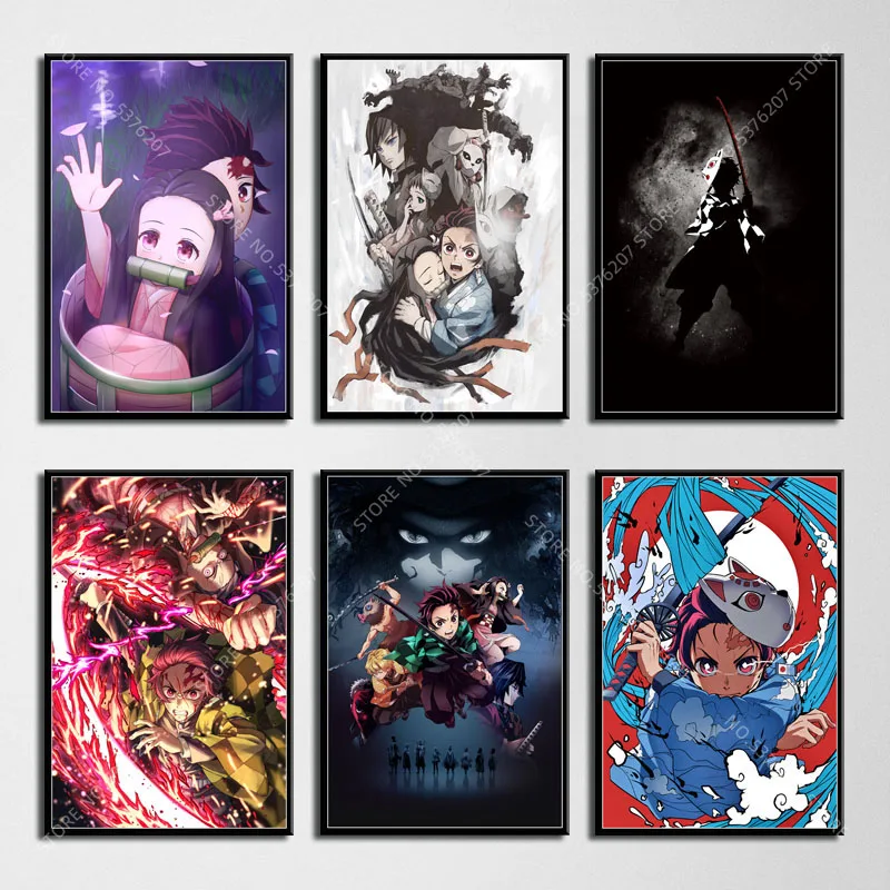 G522 Art Decor Hot Japan Anime Demon Slayer Kimetsu no Yaiba Kamado Tanjirou Nezuko Wall Canvas Painting Silk Poster | Дом и сад