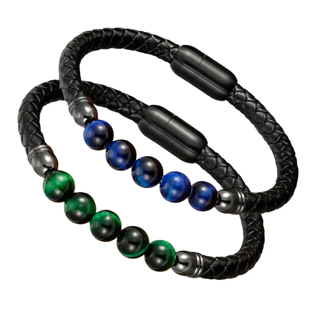 18 Style Stainless Steel Bracelet for Men Round Lava Stone 7 Chakra Beads Genuine Leather Women Bangles Couple Bracelets Jewelry bracelet jewelry leather bracelets