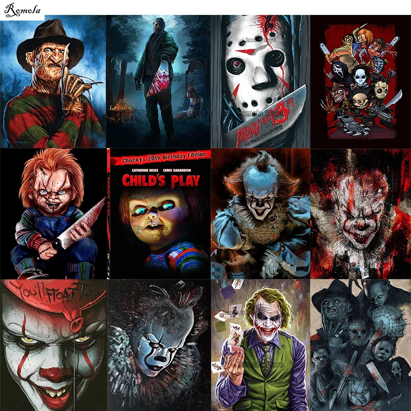 Horror clown Movie character Diamond Painting Full Square / Round Drill 5D DIY diamond Embroidery Diamond Cross Stitch mosaic