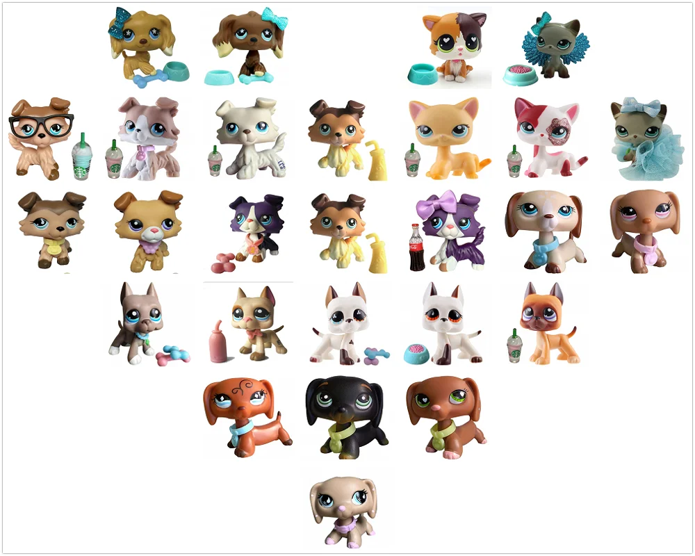 

Real pet shop Mini toy collections standing short hair cat White Tabby Black dachshund dog collie great dane birthday present