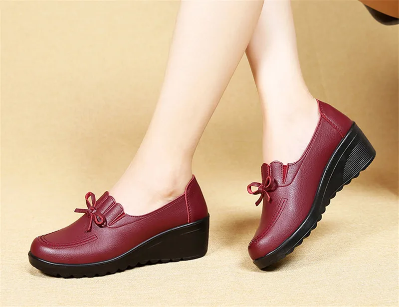 YAERNI autumn new fashion lace-up women high heels shoes woman wedge leather single casual shoes comfortable women pumps 35-41